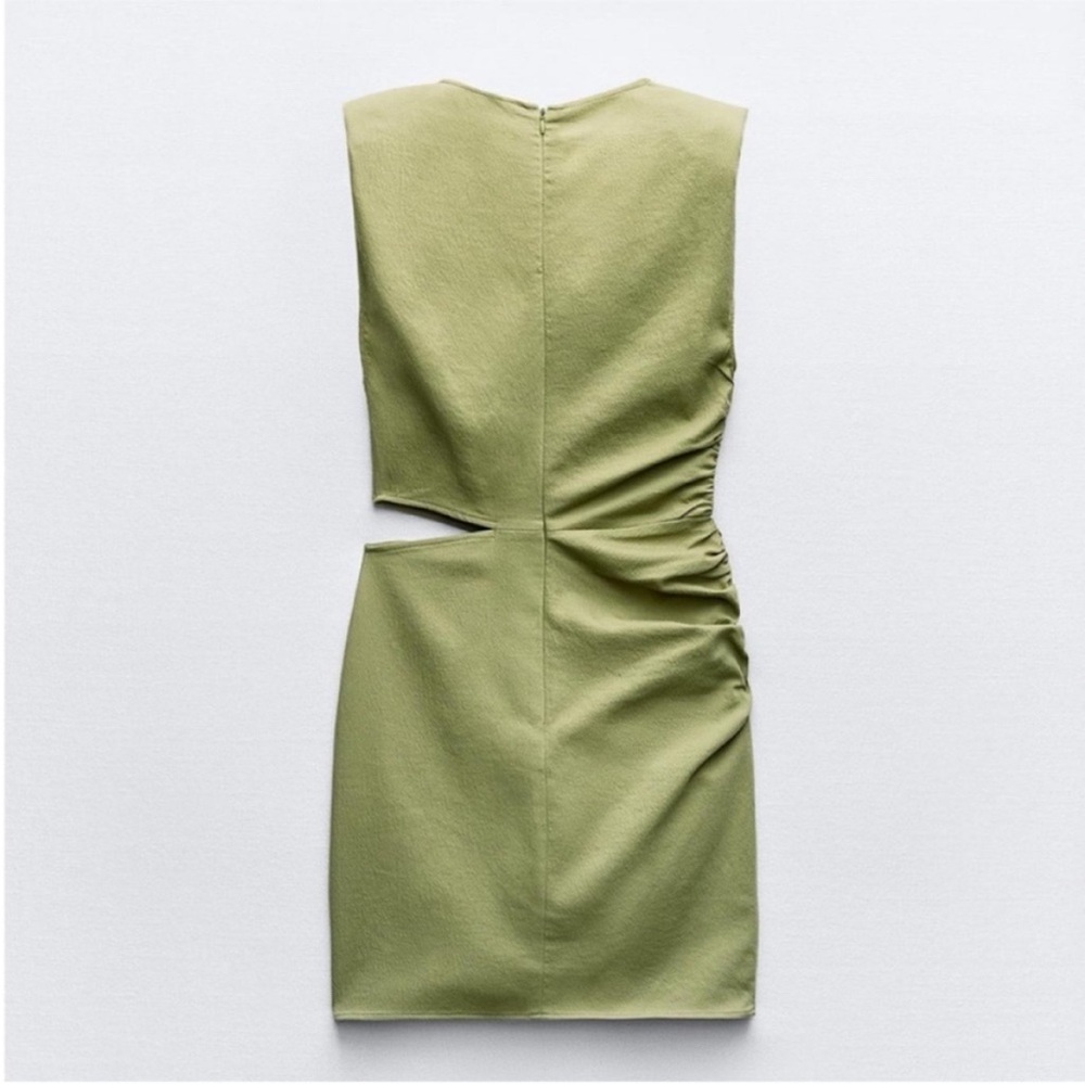 Zara, Light Khaki, RUCHED CUT OUT MINI DRESS, Medium - Picture 7 of 9